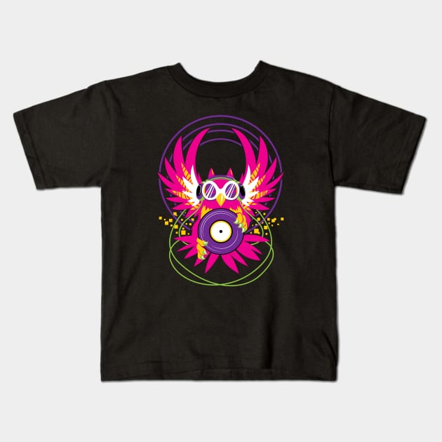 DJ Owl Kids T-Shirt by merumori